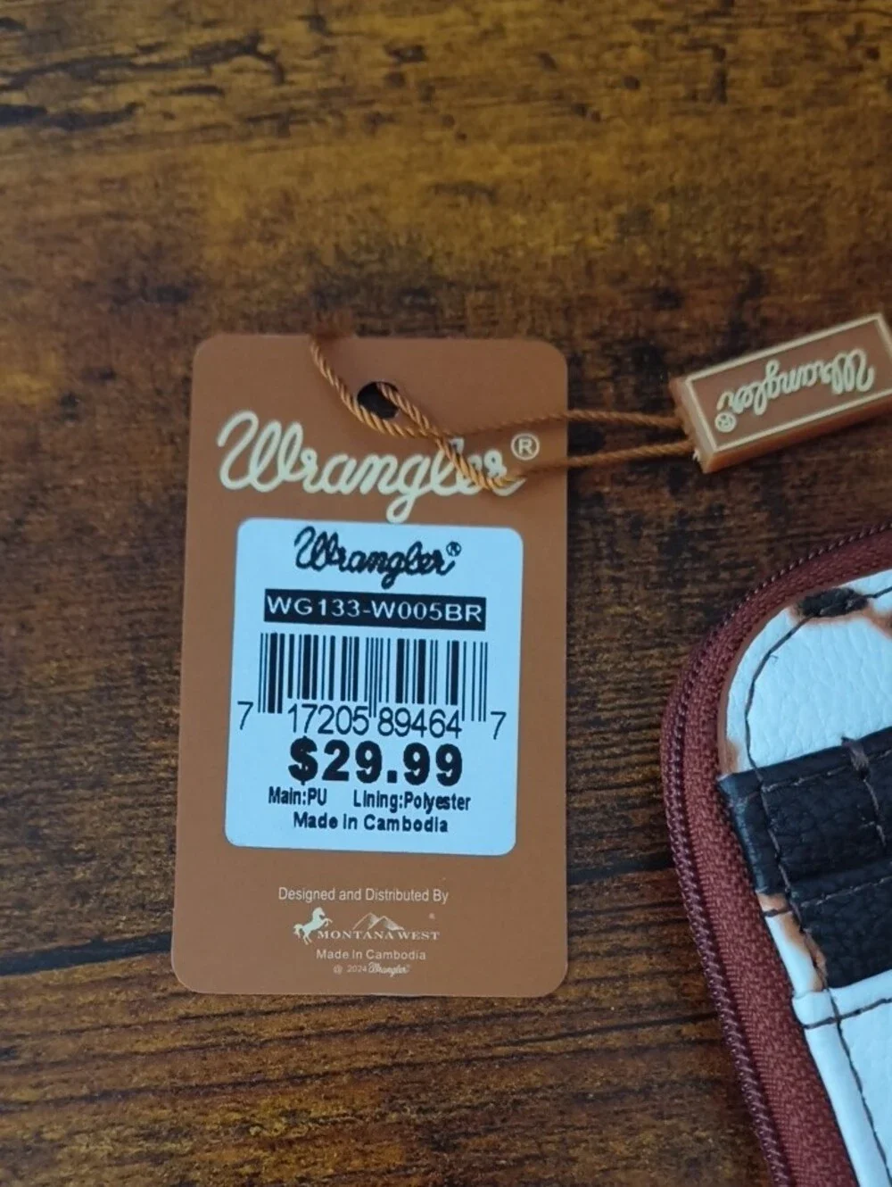 Wrangler Cow Print Card Wallet - White, Black & Brown Trim